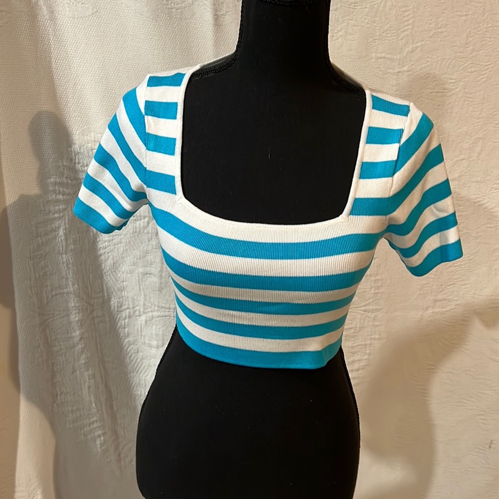 Zara cropped striped‎ knitted top, size medium, NWT